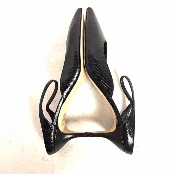 Club Monaco Black Leather Mules Slip On Embossed Crocodile Heels Size 39.5 Italy - Picture 9 of 12